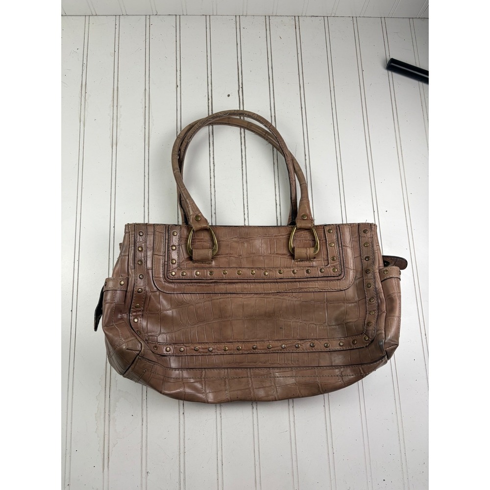 Nine West Vintage Y2K Taupe Croc Embossed Studded Shoulder Bag - Picture 3 of 12